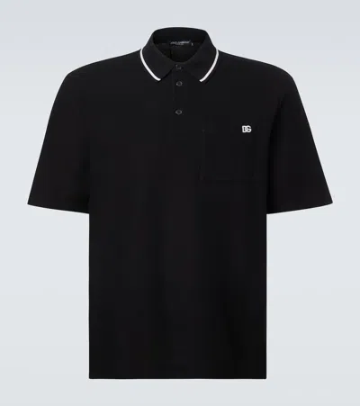 Dolce & Gabbana Polo Shirt In Piqué De Coton In Black