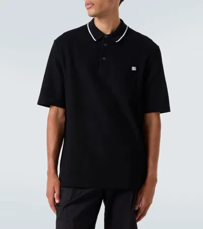 Dolce & Gabbana Polo Shirt In Piqué De Coton In Black