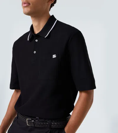 Dolce & Gabbana Polo Shirt In Piqué De Coton In Black