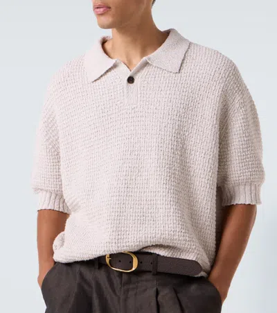 Commas Cotton Textured-knit Polo Shirt In Neutral