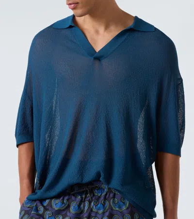 Commas Fine-knit Polo Shirt In Blue