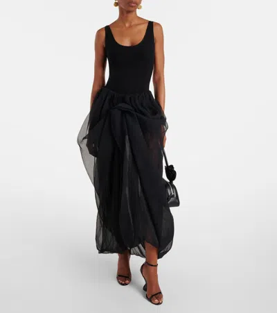 Magda Butrym Ruffled Silk Tulle Maxi Skirt In Black