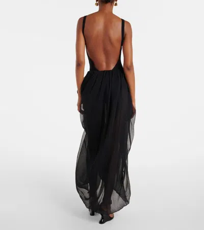 Magda Butrym Ruffled Silk Tulle Maxi Skirt In Black