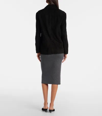 Nour Hammour Solid Suede Blazer In Black