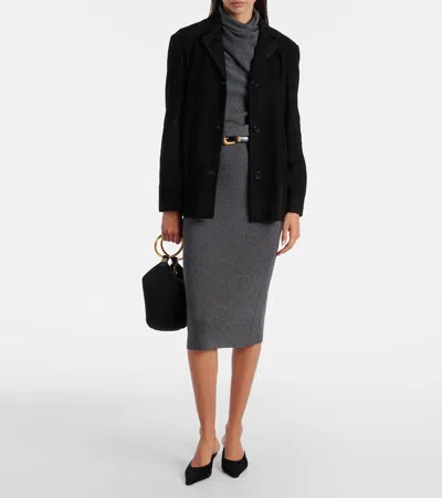Nour Hammour Solid Suede Blazer In Black