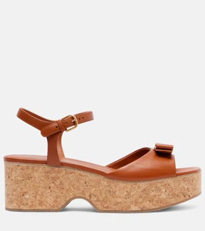 Ferragamo Selna Leather Wedge Sandals In Neutral