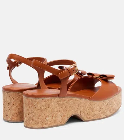 Ferragamo Selna Leather Wedge Sandals In Neutral