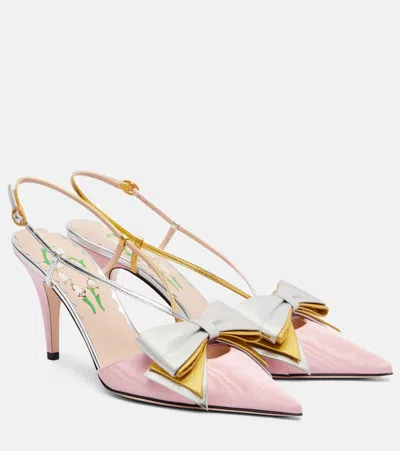 Valentino Garavani Bowow 85 Moiré And Leather Slingback Pumps In Pink