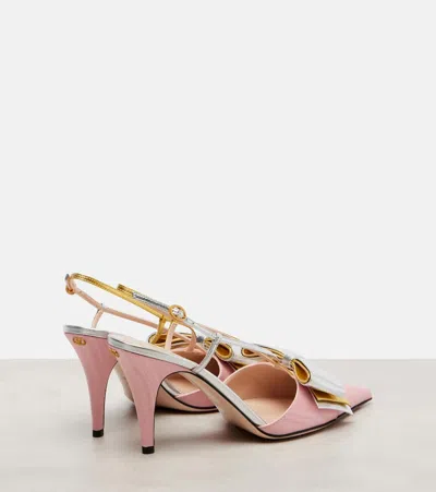 Valentino Garavani Bowow 85 Moiré And Leather Slingback Pumps In Pink