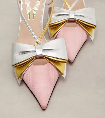 Valentino Garavani Bowow 85 Moiré And Leather Slingback Pumps In Pink