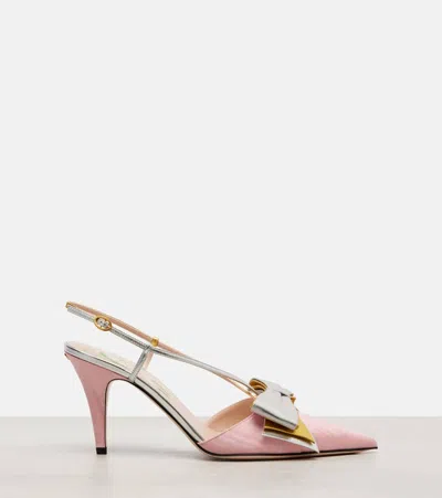 Valentino Garavani Bowow 85 Moiré And Leather Slingback Pumps In Pink