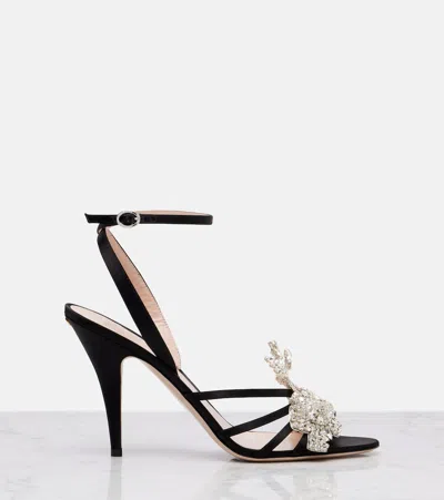 Valentino Ladycrush Strass Flower Ankle-strap Sandals In Black