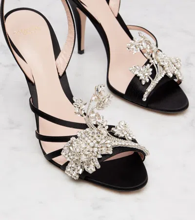 Valentino Ladycrush Strass Flower Ankle-strap Sandals In Black