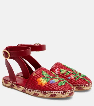 Valentino Bribri Embroidered Raffia Espadrilles
