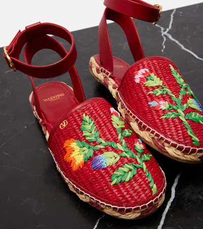 Valentino Bribri Embroidered Raffia Espadrilles