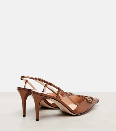 Valentino Garavani Vlogo Signature Slingback Pump In Laminated Nappa Leather 80mm Woman Bronze 42 In Brown