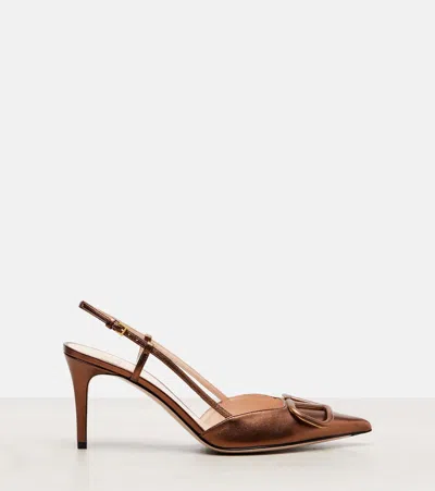 Valentino Garavani Vlogo Signature Slingback Pump In Laminated Nappa Leather 80mm Woman Bronze 42 In Brown