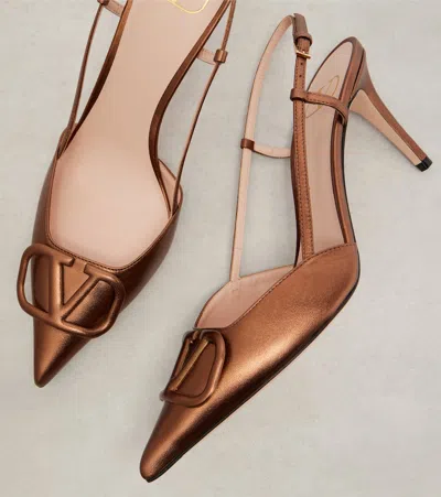 Valentino Garavani Vlogo Signature Slingback Pump In Laminated Nappa Leather 80mm Woman Bronze 42 In Brown