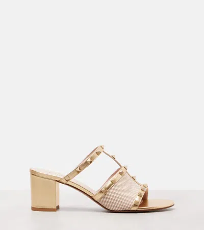 Valentino Rockstud 80 Leather-trimmed Mules In Neutral