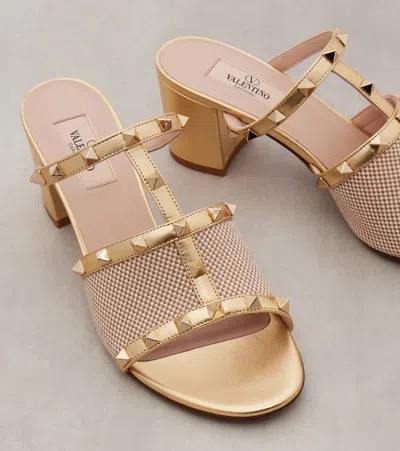 Valentino Rockstud 80 Leather-trimmed Mules In Neutral