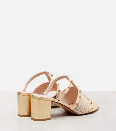 Valentino Rockstud 80 Leather-trimmed Mules In Neutral