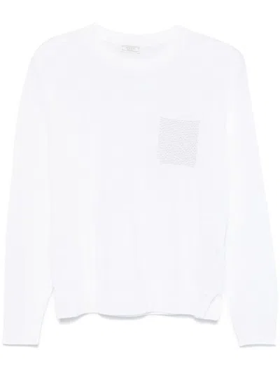 Peserico White Linen Cotton Blended Knit Sweater