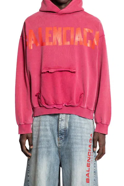 Balenciaga Red Hoodie With Logo Lettering On The Front And Logo Print On The Back In Cotton Man In Pink