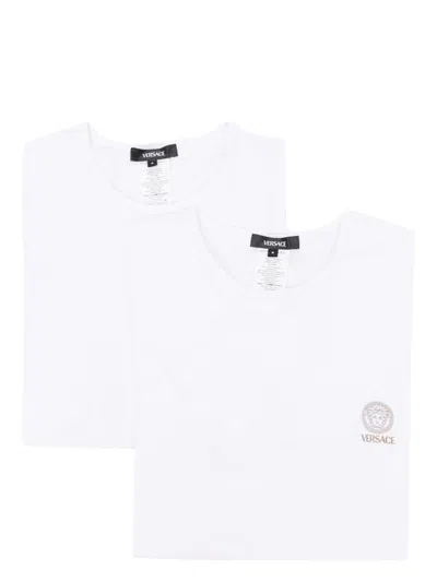 Versace Set Of 2 White Stretch Cotton 'medusa' T-shirts