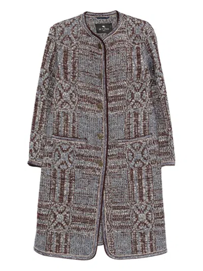 Etro Grey Boucl Jacquard Coat In Multi