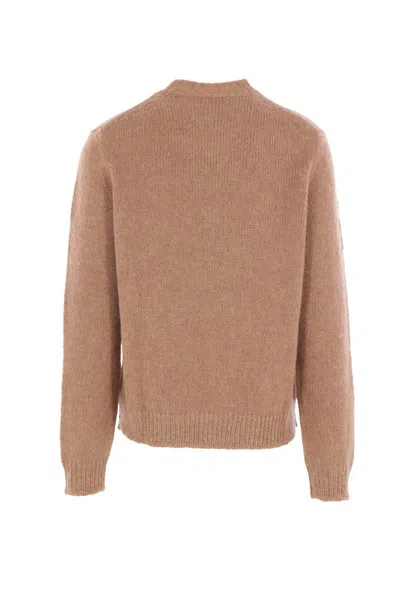Jil Sander Ribbed Crewneck Sweater With Soft Texture In Brown