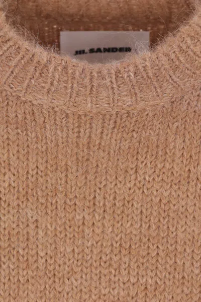 Jil Sander Ribbed Crewneck Sweater With Soft Texture In Brown