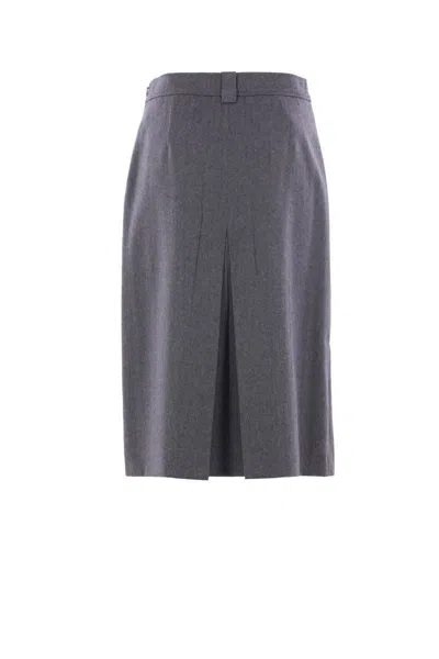 Prada Pleated Midi Skirt In Gray