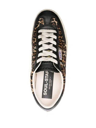 Golden Goose Soul Star Sneakers In Leopard-print Pony Skin With Black Nappa Leather Heel Tab And Inserts