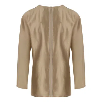 Giorgio Armani Golden Shiny Effect Silk Top In White