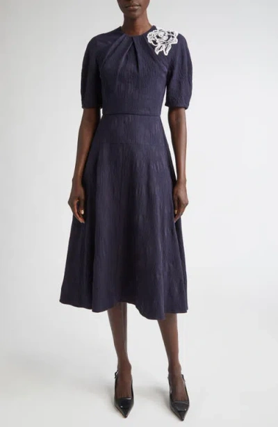 Erdem Floral Jacquard Short Sleeve Midi Dress In Purple