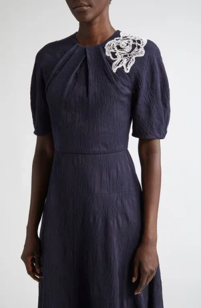 Erdem Floral Jacquard Short Sleeve Midi Dress In Purple