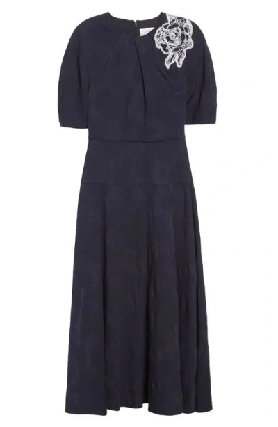 Erdem Floral Jacquard Short Sleeve Midi Dress In Purple