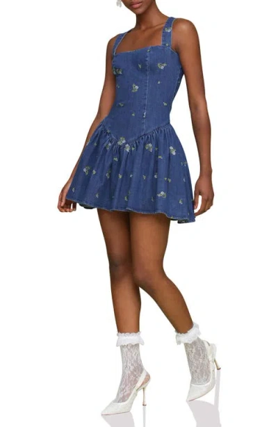 Avec Les Filles Embroidered Denim Romper