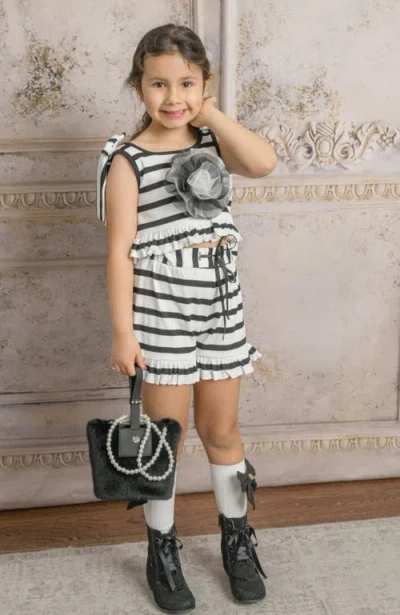Petite Maison Kids Monaco Striped Girls' Top And Shorts Set In Black