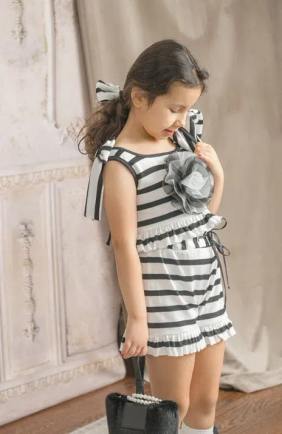 Petite Maison Kids Monaco Striped Girls' Top And Shorts Set In Black
