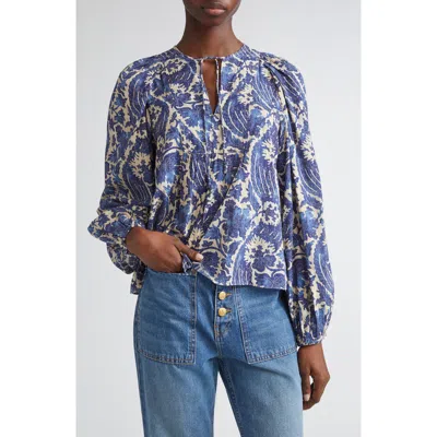 Ulla Johnson Brea Printed Cotton-blend Blouse In Blue