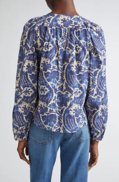 Ulla Johnson Brea Printed Cotton-blend Blouse In Blue