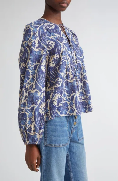 Ulla Johnson Brea Printed Cotton-blend Blouse In Blue