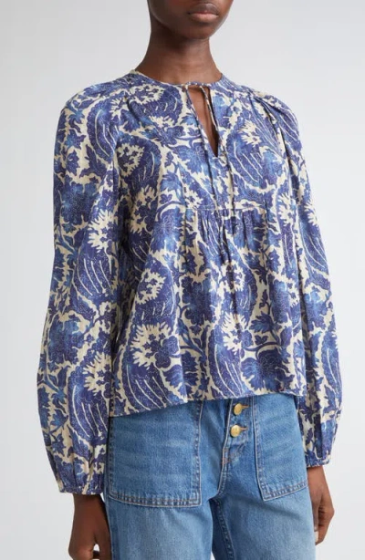 Ulla Johnson Brea Printed Cotton-blend Blouse In Blue