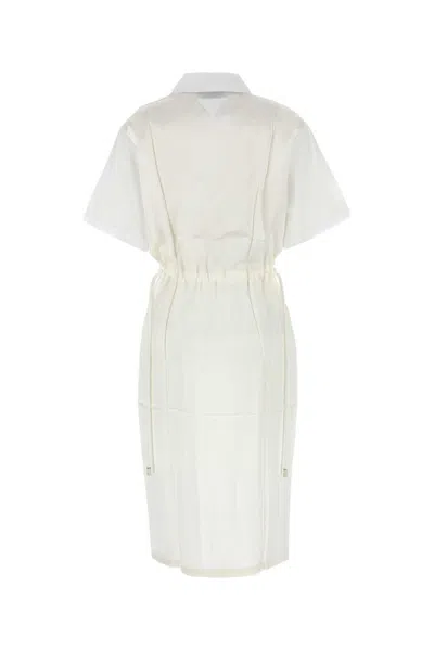 Prada Abito Chemisier In Popeline Bianco  Donna