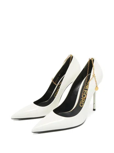 Pre-owned Tom Ford 115mm Leather Heeled Pumps In White