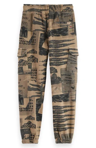 Scotch & Soda Boy's Typographic Print Cargo Joggers In Brown