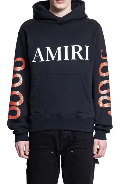 Amiri Black Hoodie With Maxi Logo Lettering On The Front And Snake Print On The Sleeves In Cotton Man In Black