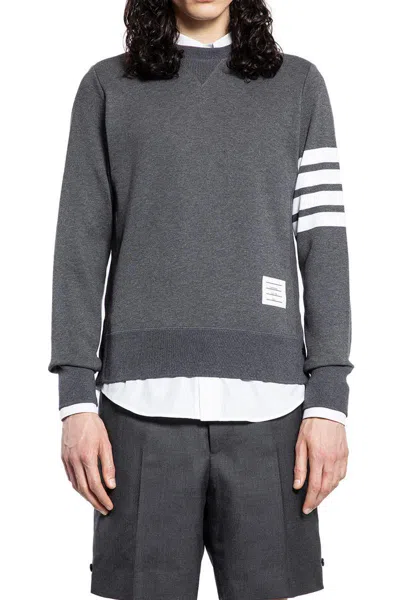 Thom Browne Classic Sweatshirt In Classic Loopback With Engineered 4 Bar Clothing In Gray