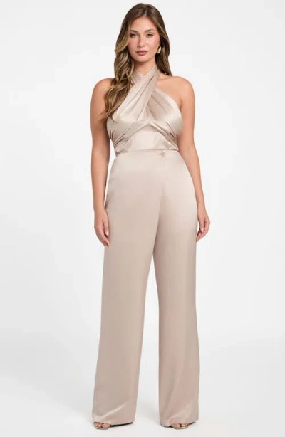 Marciano Aretha Overlap Wide Leg Satin Pants In Neutral